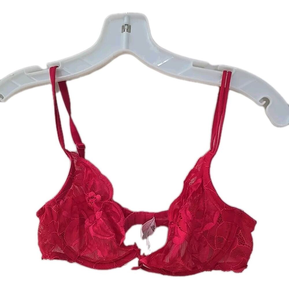 Victoria'‎ Secret Red Floral Lace Mesh Adjustable Underwire Demi Bra Size 34B